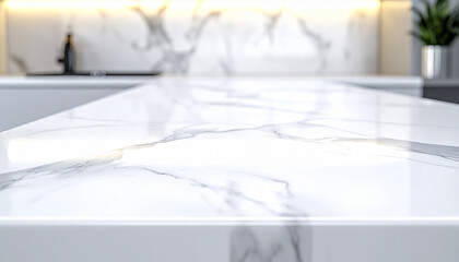 Modern Kitchen Countertop: A sleek, marble countertop takes center stage in this bright, contemporary kitchen setting, evoking a sense of luxury and culinary potential.