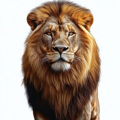 Majestic male lion portrait with golden mane and intense calm gaze conveying regal strength and stoic presence