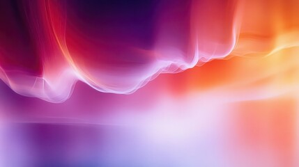 Ethereal flowing translucent ribbons of pink, purple and orange light over a soft glowing gradient background, evoking calm dreamy serenity