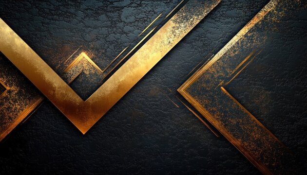dark textured background with intersecting distressed gold metallic chevrons and angular accents, evoking luxury and dramatic tension