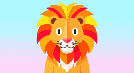 Cute cartoon lion with vibrant mane and friendly expression.