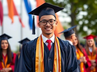 The iconic graduation ensemble, representing the peak of academic endeavor and the beginning of a new chapter,  future,  celebration