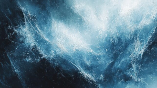 turbulent blue ocean waves crashing with frothy white spray and swirling foam, dramatic powerful and tempestuous mood