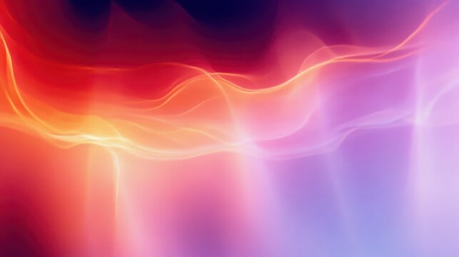 Ethereal flowing glowing light waves over warm red to cool purple gradient, soft luminous haze and fluid motion evoking dreamy calm and subtle energy