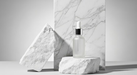 Minimalist skincare product display with natural stone elements