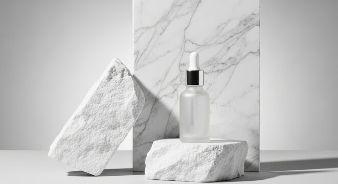 Minimalist skincare product display with natural stone elements
