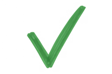 Green check mark drawing indicating approval, success, agreement, and completion on transparent background