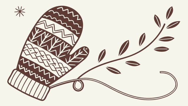 Illustration of a patterned mitten with a decorative branch and a small star element design