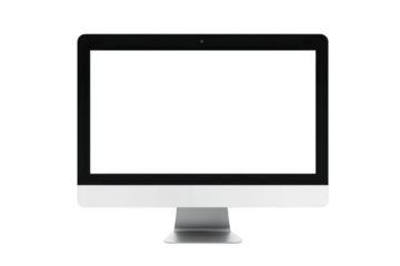 A sleek. modern computer monitor displaying a blank screen. positioned on a clean desk. with soft shadows and a minimalist aesthetic. ideal for technology or workspace concepts