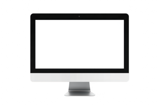 A sleek. modern computer monitor displaying a blank screen. positioned on a clean desk. with soft shadows and a minimalist aesthetic. ideal for technology or workspace concepts