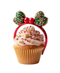Festive cupcake with pink frosting party props christmas set with colorful sprinkles and heart headband