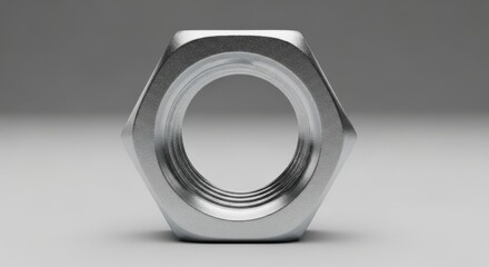 Metal Nut Close Up on Gray Background Industrial Fastener