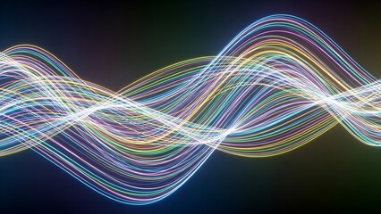 Colorful Light Waves Abstract Digital Art with Vibrant Neon Lines on Dark Background