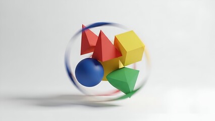 Colorful Geometric Shapes on White Background with Motion Blur Artistic Composition
