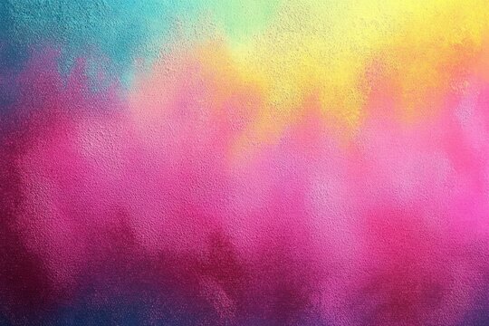dreamy vibrant gradient of teal, yellow and magenta cloudlike texture on a rough grainy surface evoking joyful energetic mood
