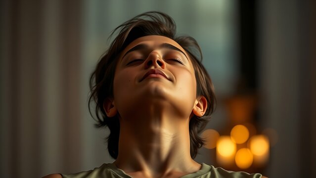 selfawareness. A person meditating with a serene expression and soft ambient glow. wellbeing guides, coaching materials, designed for coaching and self-improvement content, used by researchers.