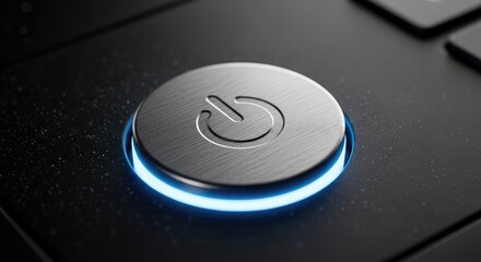 A computer keyboard with a blue light on it.