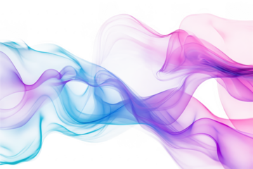 Flowing abstract waves of blue and pink smoke gracefully intertwine against a soft white background. creating an ethereal atmosphere perfect for creative projects and digital design