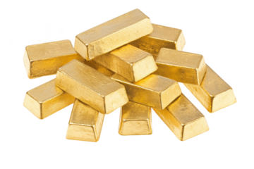 A collection of gleaming gold bars stacked in an artistic arrangement. their shiny surfaces and geometric shapes. ideal for financial or luxury-themed projects