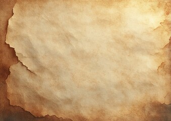 torn aged parchment paper background with warm brown stains, textured vintage surface and nostalgic weathered feel