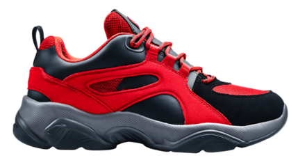 Red and black casual shoe isolated on transparent background for everyday wear
