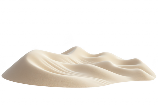 A smooth. undulating sand dune with gentle curves and soft textures. set against a stark white background. evoking a sense of tranquility and minimalism. ideal for backgrounds or nature-themed designs