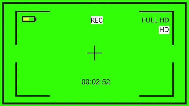 Recording screen overlay, Camera Interface Overlay with Green Screen Background 4K Video.