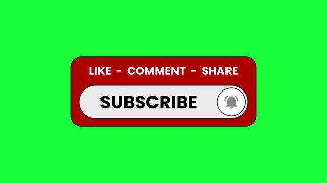 High-quality 4K green screen animation of a &ldquo;Like, Comment, Share, Subscribe&rdquo; button interface. Ideal for YouTube creators, content editors, and social media videos. Easy to use with chroma key. Perfe