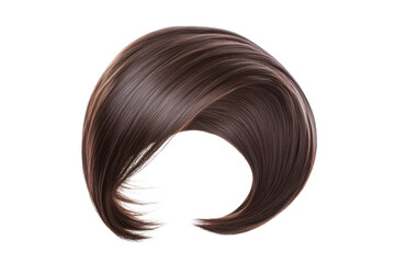 A beautifully styled. flowing brown hairpiece smooth. glossy strands against a white background. ideal for fashion and beauty applications in advertising or editorial use