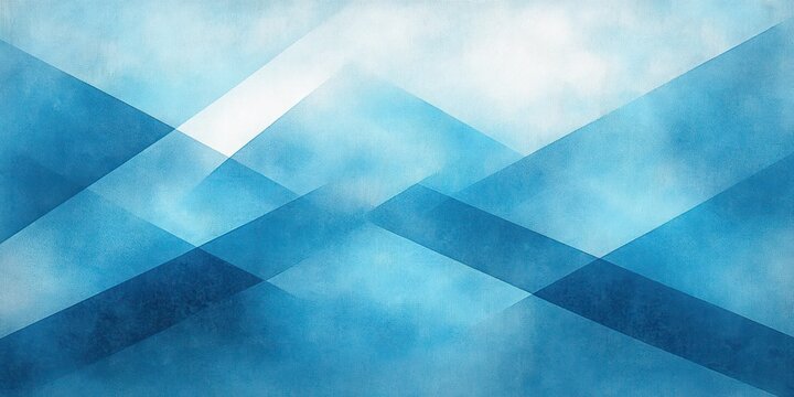 overlapping translucent blue geometric peaks and diagonal bands forming a misty, serene abstract mountain landscape