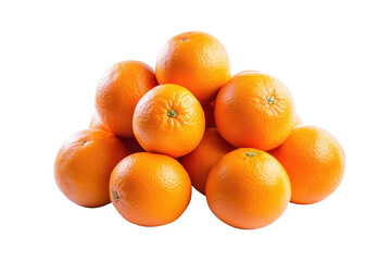 A pile of fresh. juicy oranges stacked neatly against a clean white background. their natural texture and color. ideal for food-related projects or healthy lifestyle themes