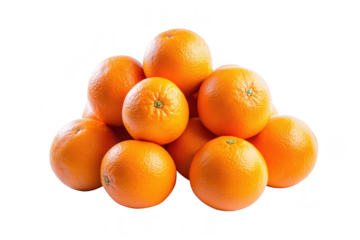 A pile of fresh. juicy oranges stacked neatly against a clean white background. their natural texture and color. ideal for food-related projects or healthy lifestyle themes