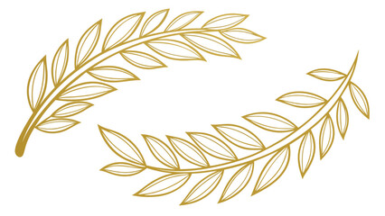 Two golden olive branches with delicate leaves arranged symmetrically on a white background image