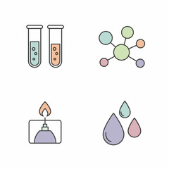 Science Icons Test Tubes Molecule Flame and Drops.