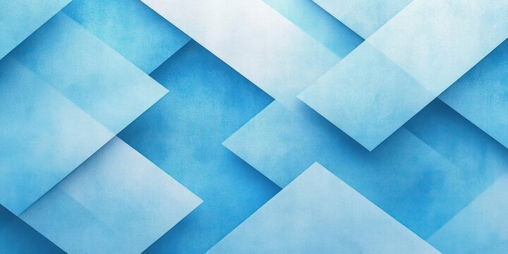 Layered blue geometric paper rectangles and diamonds with soft shadows and textured gradients, calm serene abstract composition - Powered by Adobe