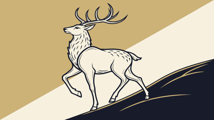 Obraz premium Illustration of a majestic deer with large antlers walking on a sloping surface with varied background colors