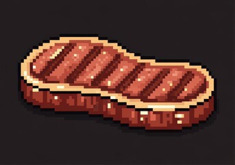 Pixelated illustration of a grilled steak, showcasing the texture and details of the cooked meat.