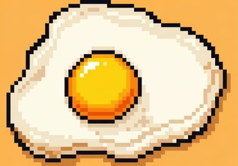 Pixelated illustration of a fried egg with a bright yellow yolk and white egg whites.