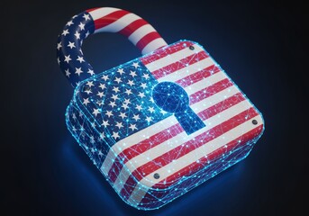 A digital rendering of a padlock adorned with the American flag, symbolizing security.