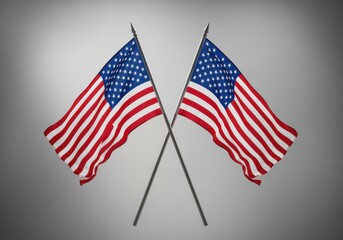 Two American flags are crossed against a gray background, symbolizing unity and patriotism.