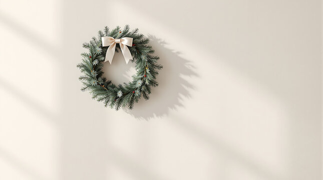 Elegant festive wreath with a delicate bow adding charm to your holiday designs, perfect for seasonal promotions, greetings, and heartfelt messages