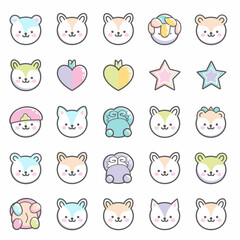 Collection of Adorable Kawaii Animal and Object Emoticons.