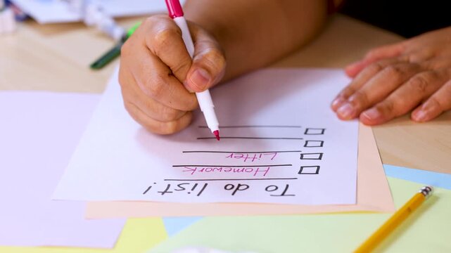 Hand Crossing Off Homework on To-Do List with Marker
