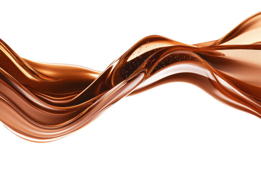 A smooth. flowing wave of rich brown liquid gracefully undulating against a clean white background. evoking a sense of elegance and fluidity. ideal for culinary or beverage-related imagery