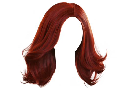 A vibrant. flowing red hairstyle luxurious waves and volume. perfect for fashion and beauty applications. set against a clean. white background emphasizing the hairs texture