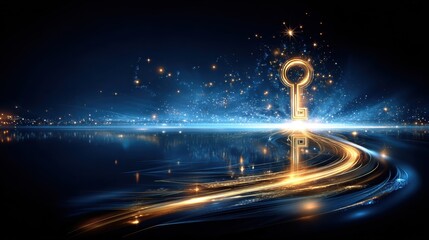 Golden key and puzzle security, lock, problem, idea, password, gate, access