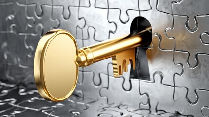 Golden key and puzzle access, gate, lock, security, idea, password, problem