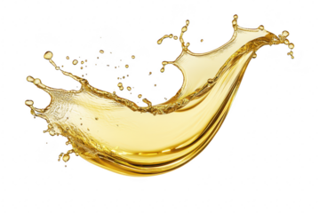 A dynamic splash of golden liquid against a white background. fluid motion and energy. perfect for illustrating freshness. quality. and vitality in various creative projects