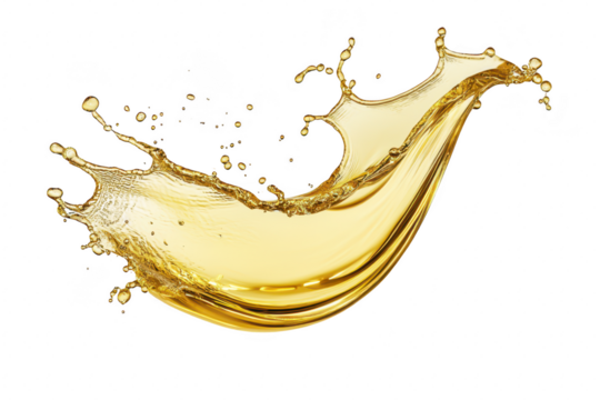 A dynamic splash of golden liquid against a white background. fluid motion and energy. perfect for illustrating freshness. quality. and vitality in various creative projects