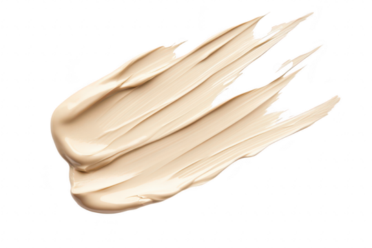 A smooth. creamy swatch of beige foundation paint spread across a clean white surface. its texture and color. ideal for beauty product advertisements or makeup tutorials